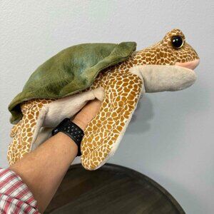 The Petting Zoo Sea Turtle Plush Toy Hand Puppet Realistic Tan Green Medium